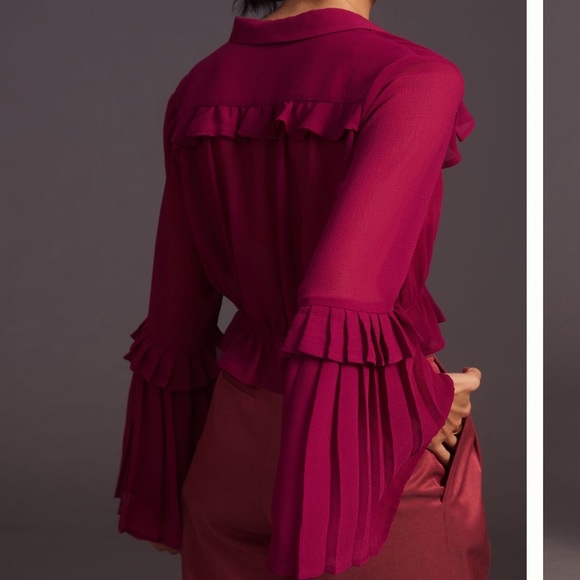 Anthropologie Sheer V-Neck Blouse - Picture 3 of 12